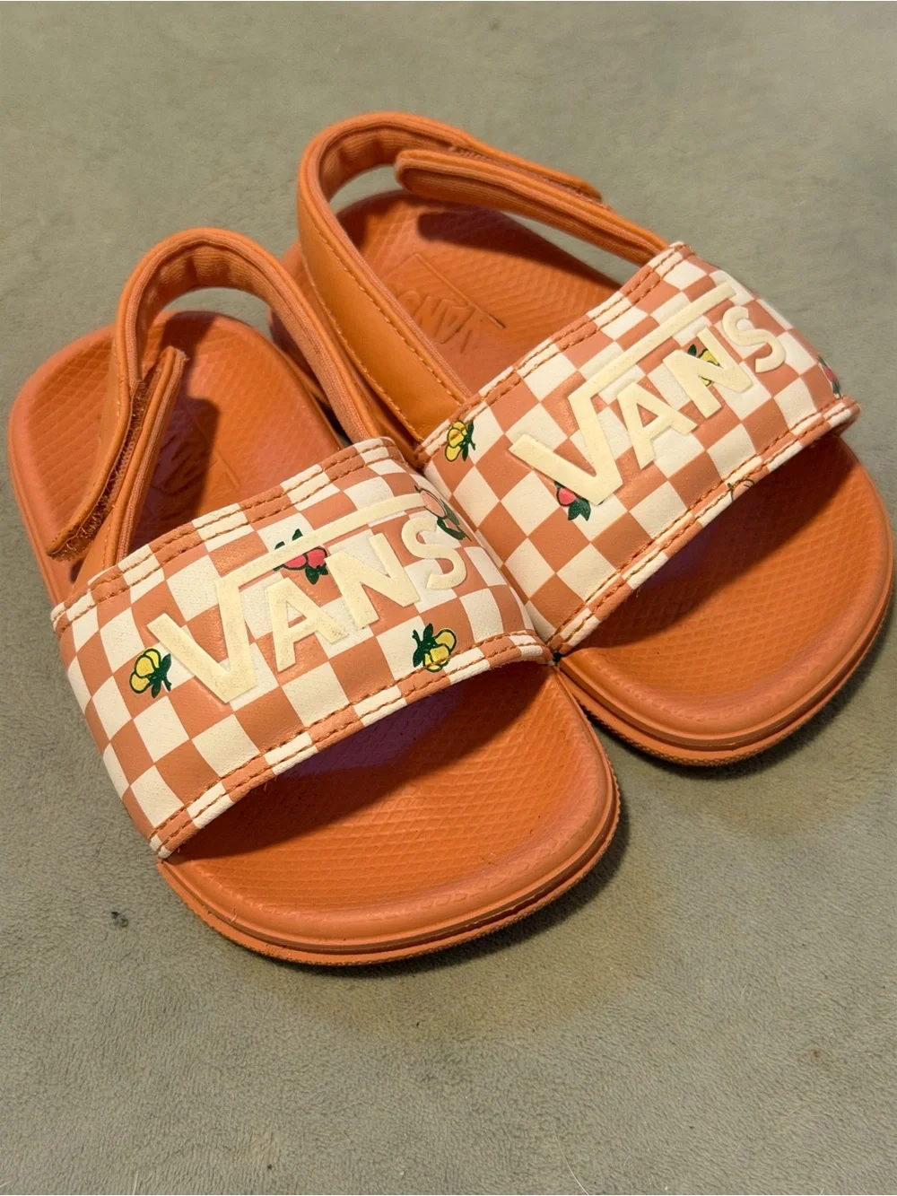 Vans Kids Orange Checkered Slide Sandals with Back Strap